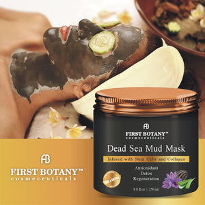 100% Natural Mineral-Infused Dead Sea Mud Mask 8.8 oz with Stem Cells for Facial Treatment, Skin Cleanser, Pore Reducer, Anti Aging Mask, Acne Treatment, Blackhead Remover, Cellulite Treatment & Natural Moisturizer
