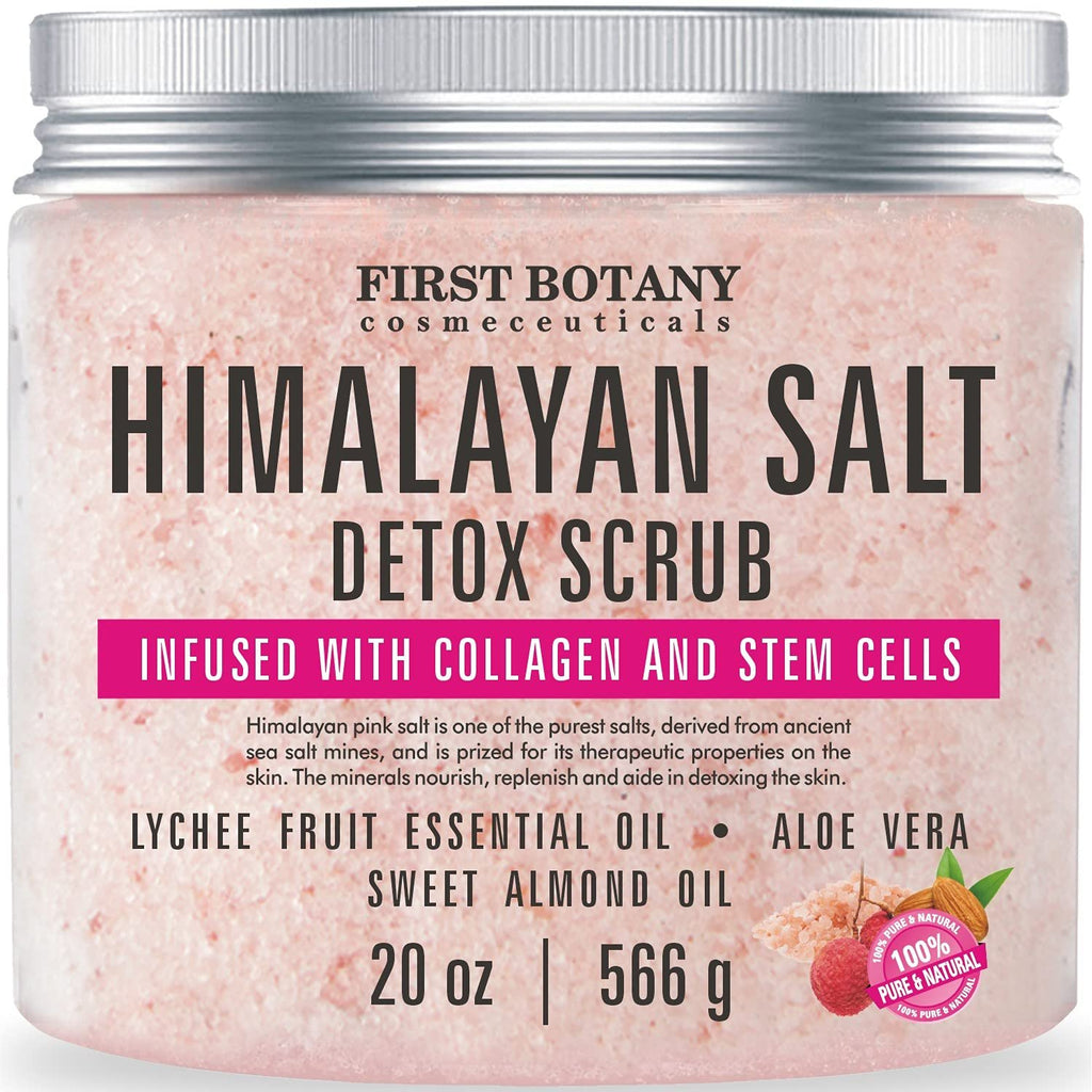 Himalayan Salt Body Scrub with Collagen and Stem Cells - Natural Exfoliating Salt Scrub & Body and Face Souffle helps with Moisturizing Skin, Acne, Cellulite, Dead Skin Scars, Wrinkles