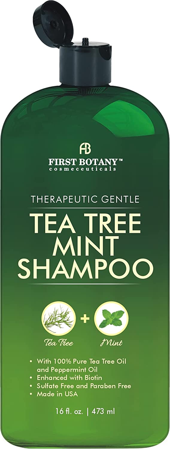 Tea Tree Oil Shampoo 16 fl oz - Anti Dandruff Shampoo Natural Essential Oil For Dry Itchy & Flaky Scalp - Sulfate Free, Anti-fungal, Anti-Bacterial Cleanser - Prevents Head Lice & Thinning