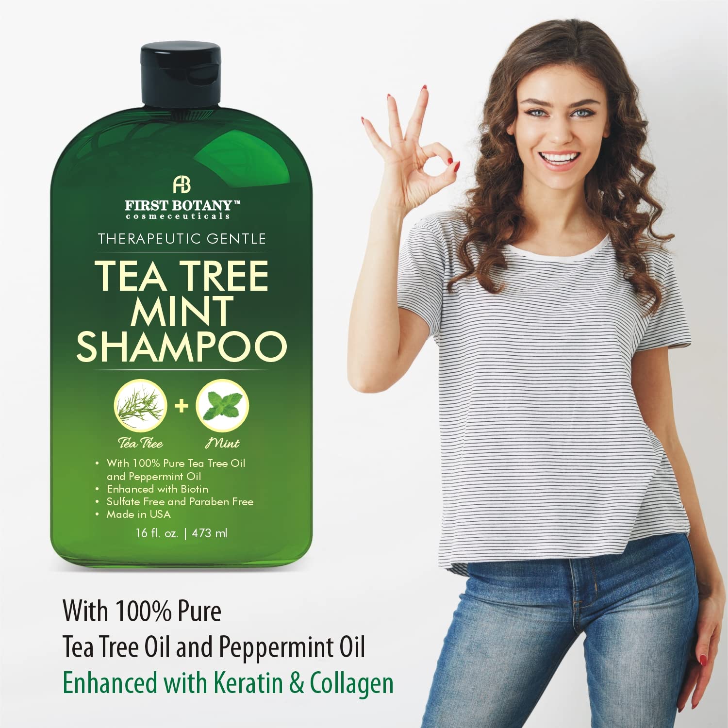 Tea Tree Oil Shampoo 16 fl oz - Anti Dandruff Shampoo Natural Essential Oil For Dry Itchy & Flaky Scalp - Sulfate Free, Anti-fungal, Anti-Bacterial Cleanser - Prevents Head Lice & Thinning