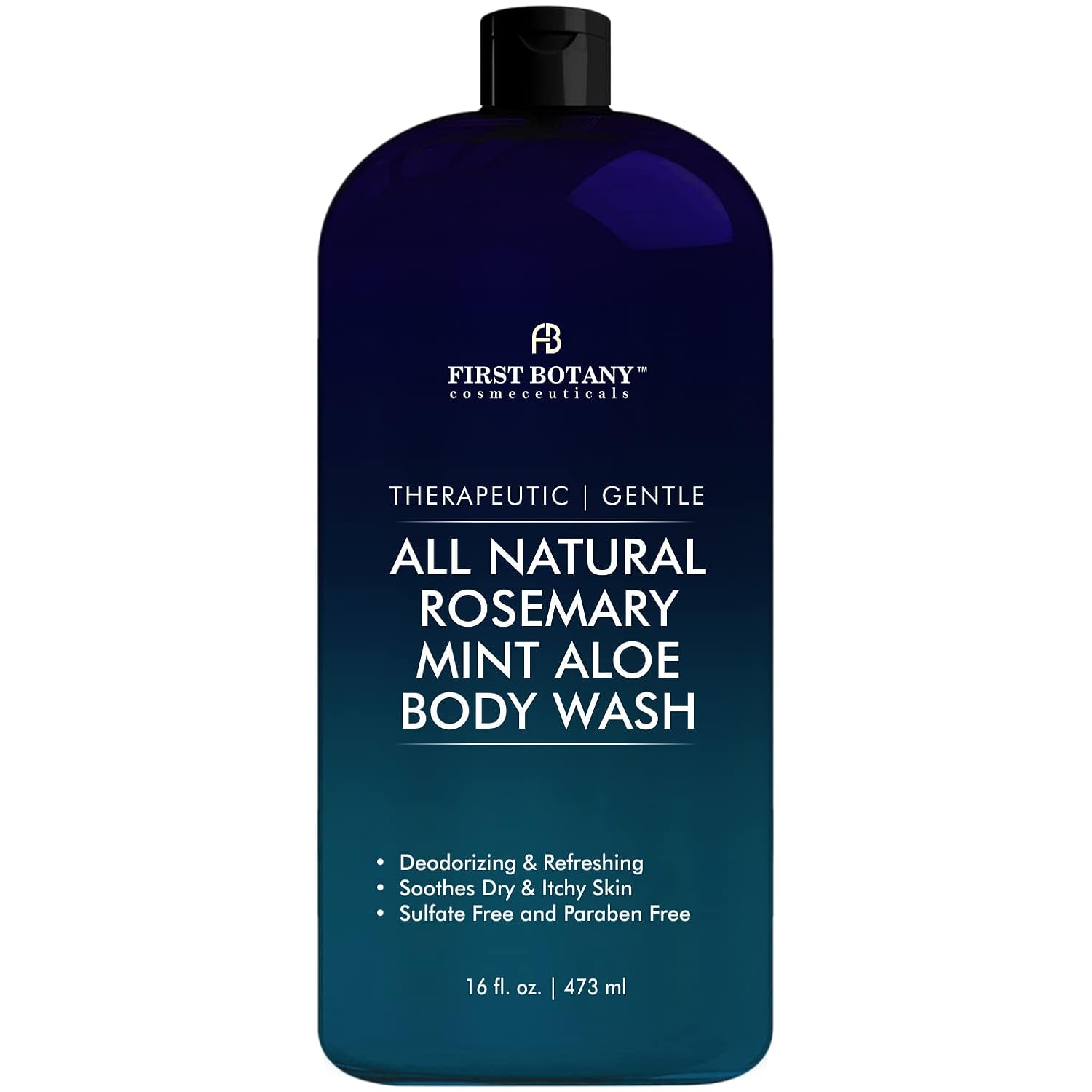 First Botany, ALL Natural Body Wash - Fights Body Odor, Athlete's Foot, Jock Itch, Nail Issues, Dandruff, Acne, Eczema, Shower Gel for Women & Men, Skin Cleanser -16 fl oz (Rosemary Mint)