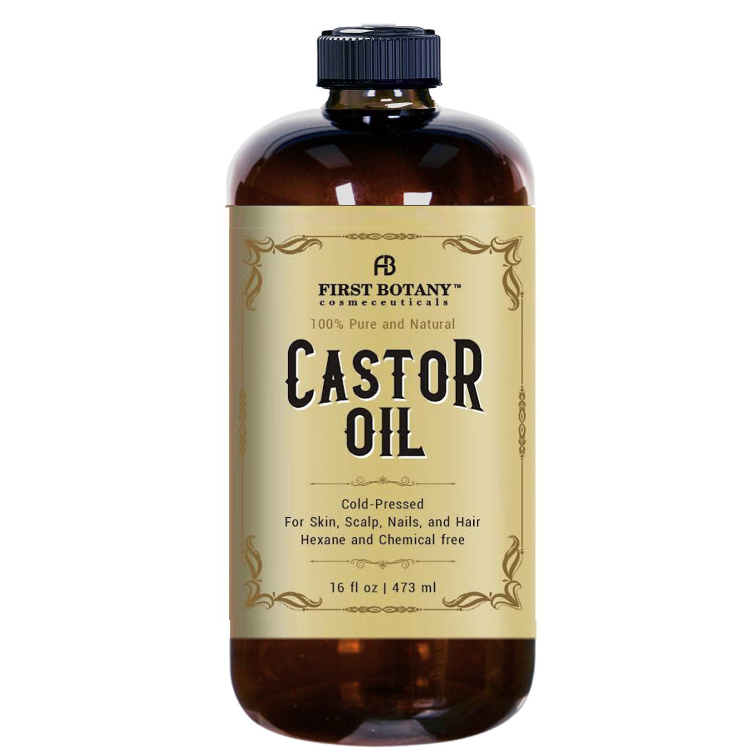 First Botany Castor oil 16 fl oz - The BEST Emollient for Skin, Hair & Nail Care - Can be used as Hair Growth Serum, Face & Body Moisturizer, Eyebrow serum And Eyelash serum