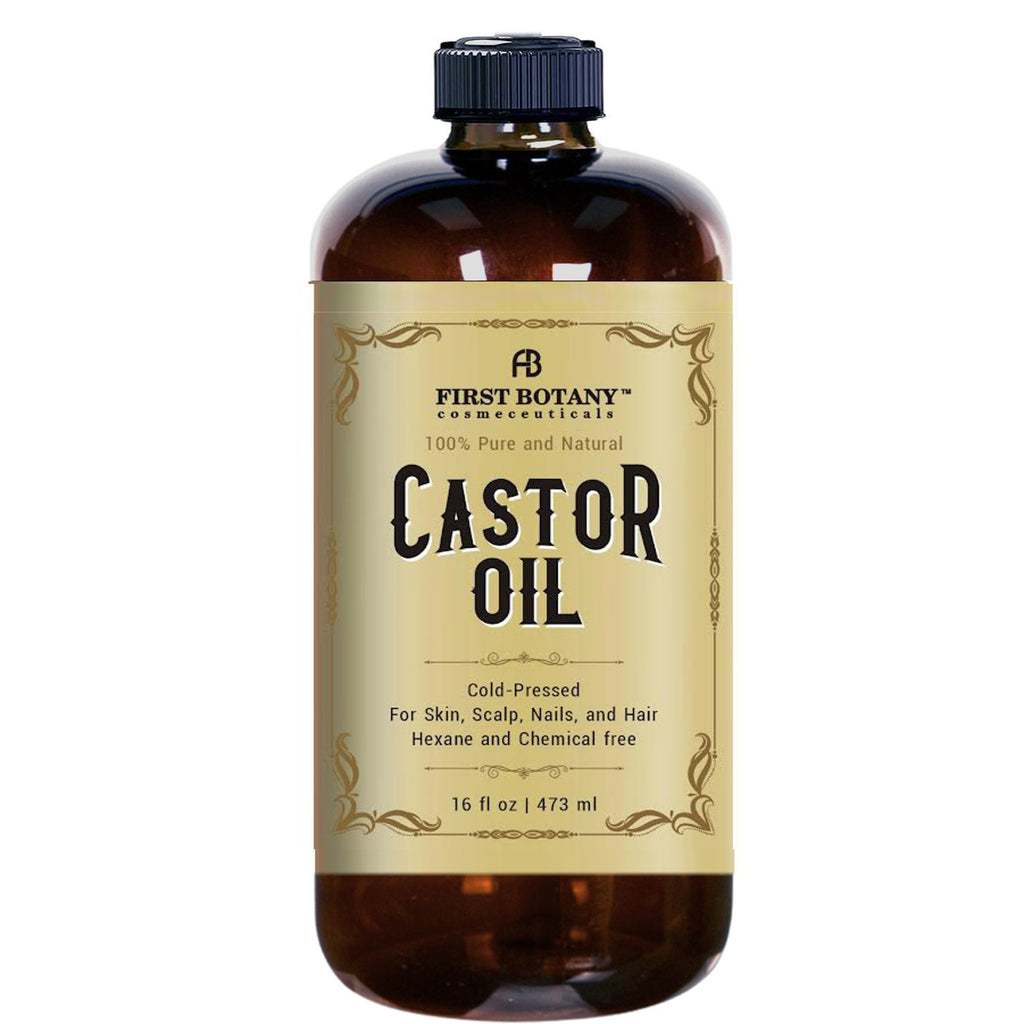 First Botany Castor oil 16 fl oz - The BEST Emollient for Skin, Hair & Nail Care - Can be used as Hair Growth Serum, Face & Body Moisturizer, Eyebrow serum And Eyelash serum