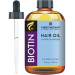 First Botany Biotin Castor Oil Encourages Hair Growth, Scalp & Hair Strengthening Serum, Nourishing Treatment for Split Ends, Dry Scalp, Safe for All Hair Types, 4 fl oz