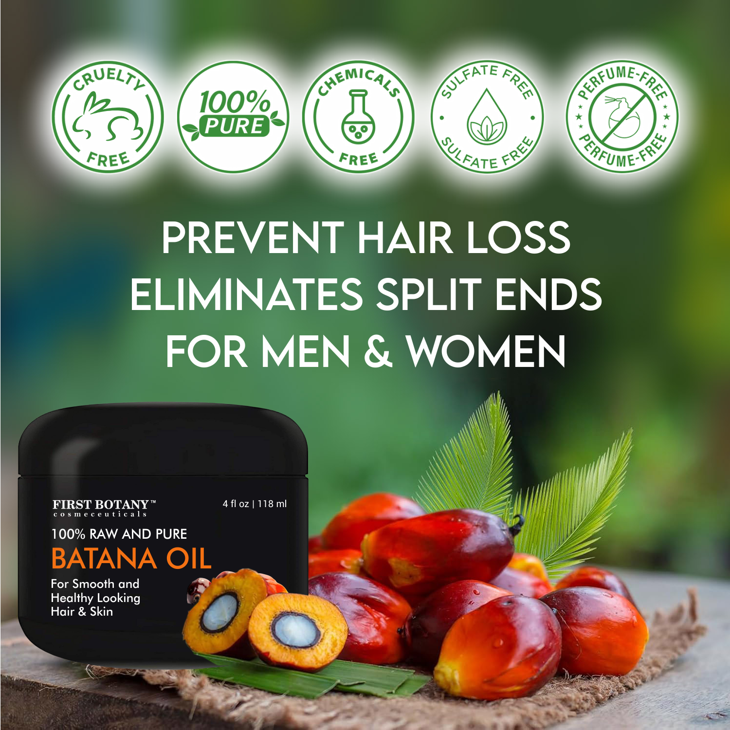100% Natural Raw Batana Oil promoting Hair Growth, Dr. Sebi Hair Oil from Honduras, Prevent Hair Loss, Eliminates Split Ends for Men & Women 4 fl oz