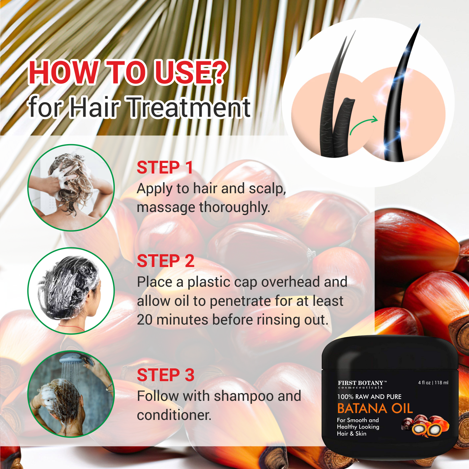 100% Natural Raw Batana Oil promoting Hair Growth, Dr. Sebi Hair Oil from Honduras, Prevent Hair Loss, Eliminates Split Ends for Men & Women 4 fl oz