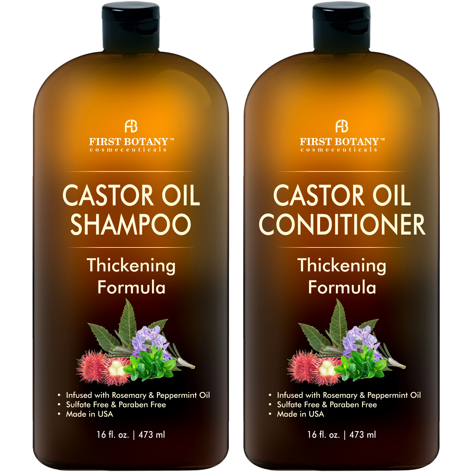 Castor Oil Shampoo and Conditioner - An Anti Hair Loss Set Thickening formula For Hair Regrowth, Anti Thinning Sulfate Free For Men & Women Anti Dandruff Treatment - 16 oz