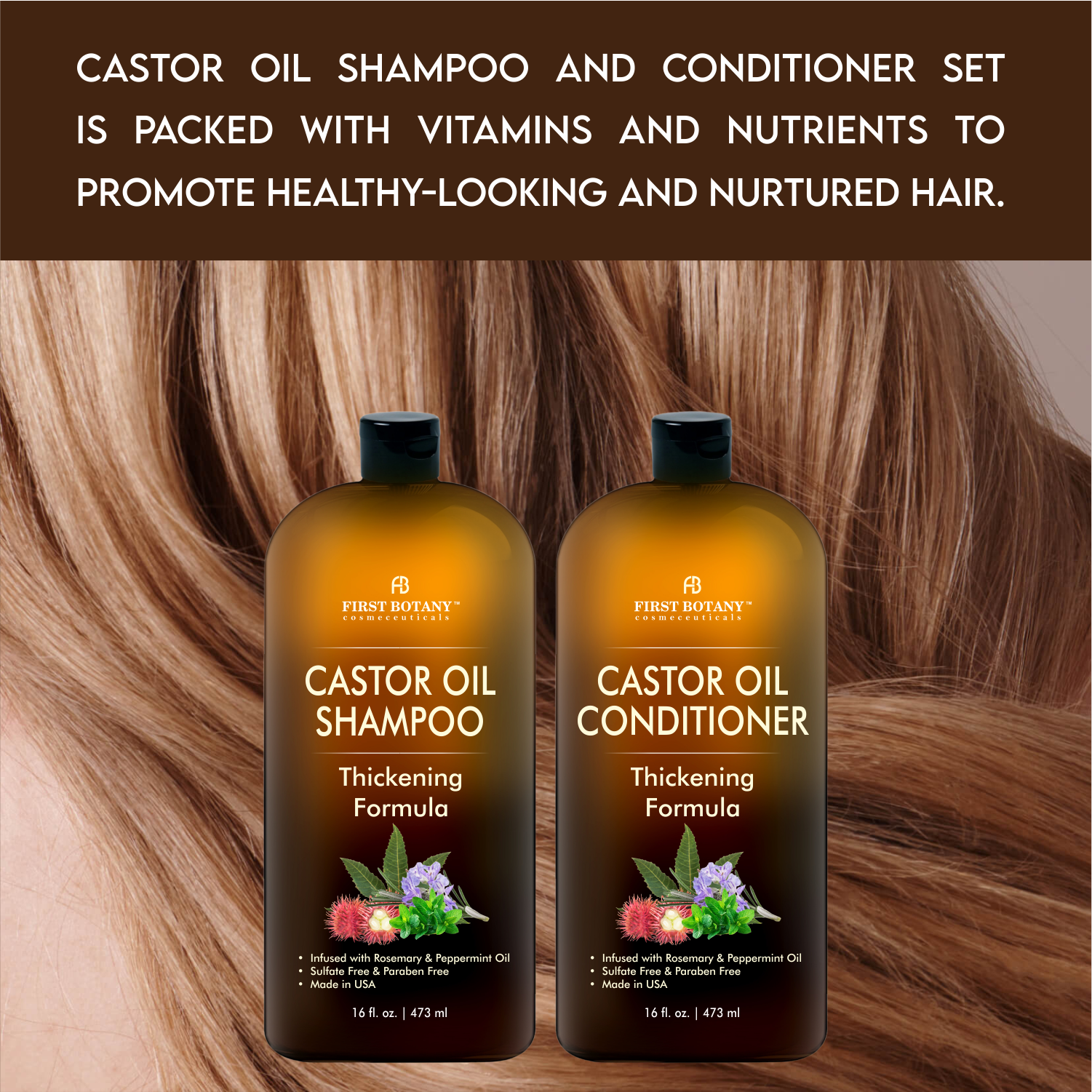 Castor Oil Shampoo and Conditioner - An Anti Hair Loss Set Thickening formula For Hair Regrowth, Anti Thinning Sulfate Free For Men & Women Anti Dandruff Treatment - 16 oz