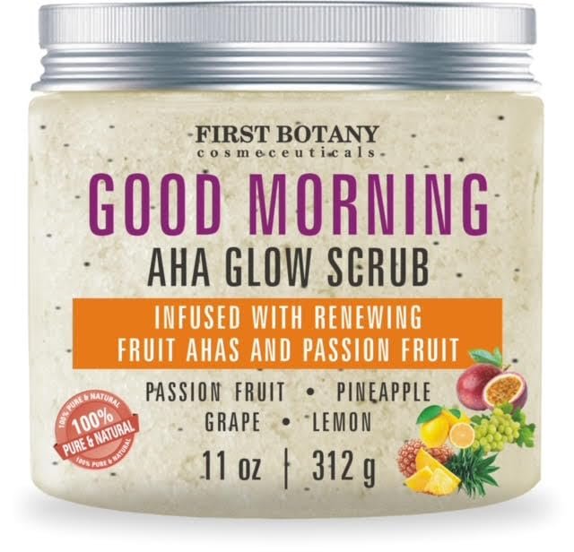 AHA Body Scrub with Passion Fruit - Natural Exfoliating Salt Scrub Body & Face Souffle helps with Moisturizing Skin, Acne, Cellulite, Dead Skin Scars, Wrinkles, 10 oz