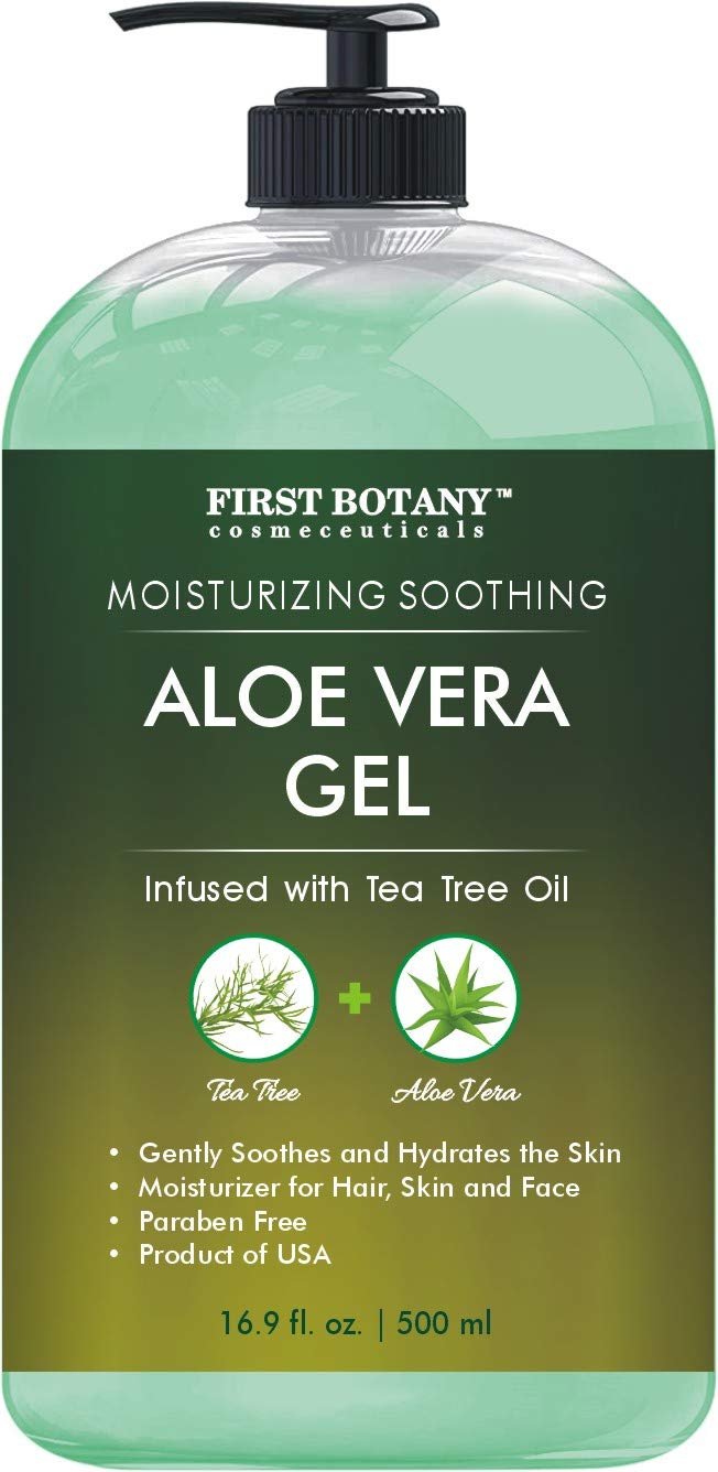 Aloe vera gel from 100 percent Pure Aloe Infused with Tea Tree Oil - Natural Raw Moisturizer for Hand Sanitizing Gel, Skin Care, Hair Care, Sunburn, Acne & Eczema - 16.9 fl oz | 500 ml