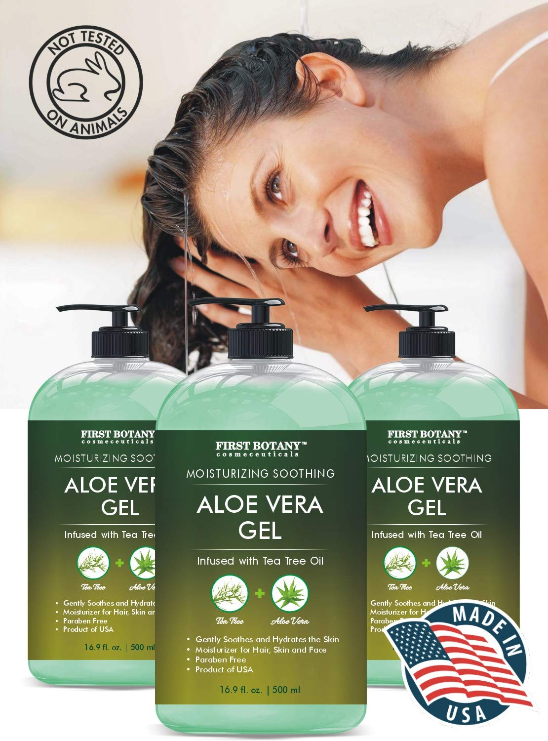 Aloe vera gel from 100 percent Pure Aloe Infused with Tea Tree Oil - Natural Raw Moisturizer for Hand Sanitizing Gel, Skin Care, Hair Care, Sunburn, Acne & Eczema - 16.9 fl oz | 500 ml