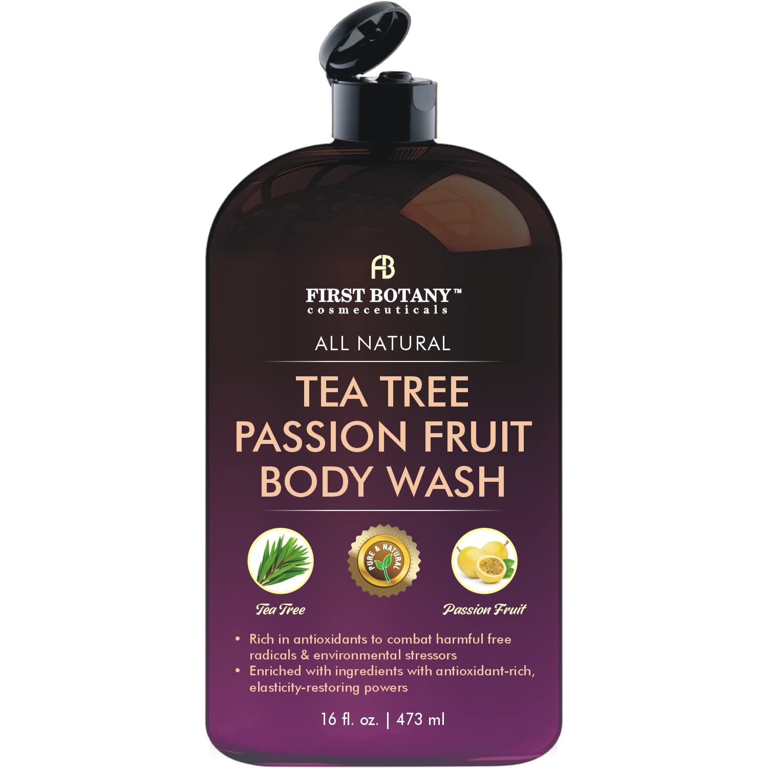Natural Tea Tree Body Wash - A Passion Fruit Skin Cleanser - Fights Body Odor, Athlete’s Foot, Jock Itch, Nail Issues, Dandruff, Acne, Eczema, Shower Gel for Women & Men,16 fl oz