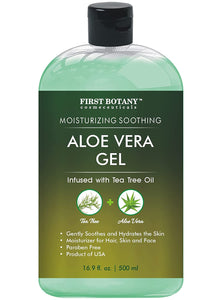 Aloe vera gel from 100 percent Pure Aloe Infused with Tea Tree Oil - Natural Raw Moisturizer for Hand Sanitizing Gel, Skin Care, Hair Care, Sunburn, Acne & Eczema -16.9 fl oz | 500 ml