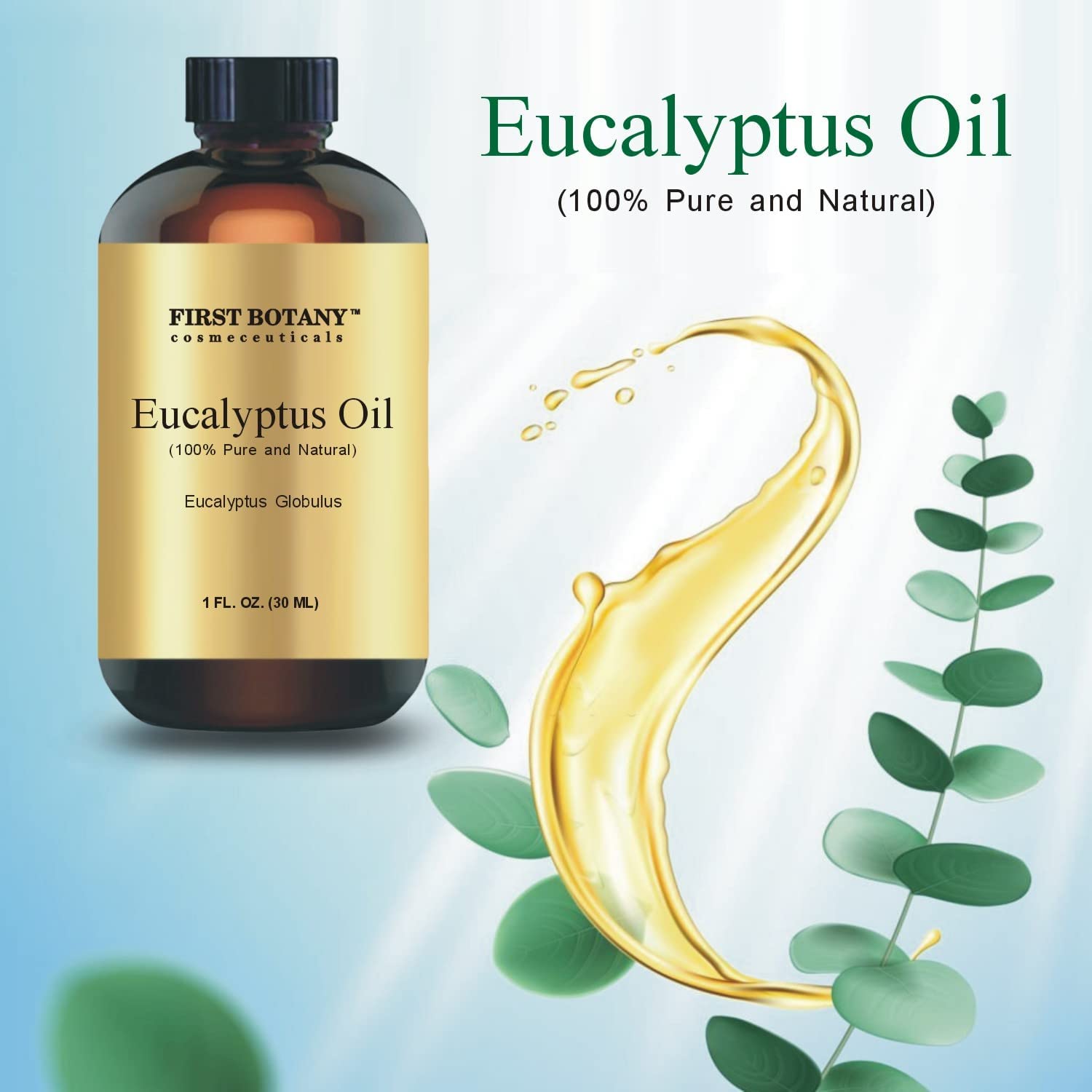 100% Pure Eucalyptus Oil - Premium Eucalyptus Essential Oil for Aromatherapy, Massage, Topical & Household Uses - 1 fl oz (Eucalyptus)