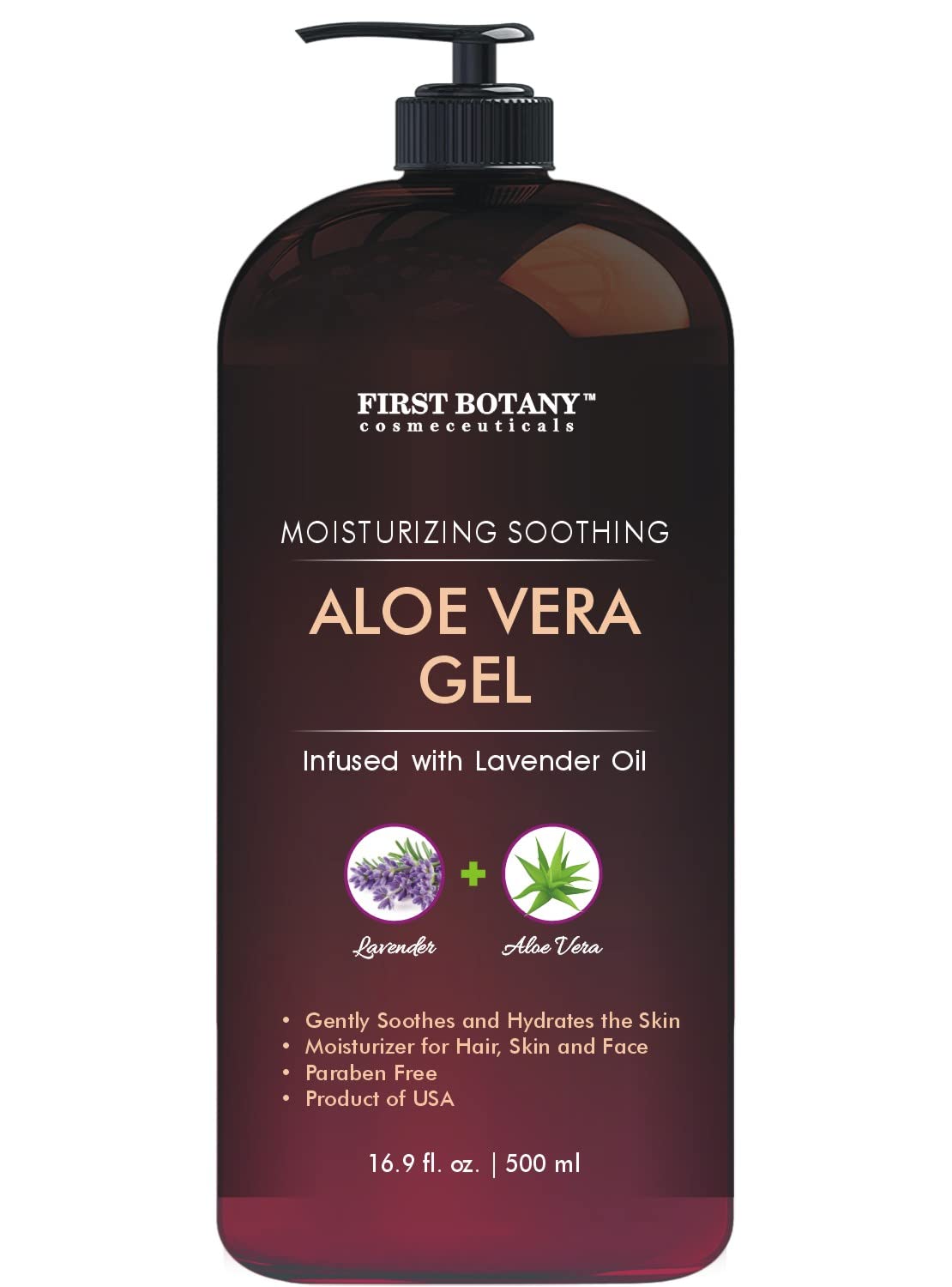 Pure Aloe vera gel - with 100% Fresh & Pure Aloe Infused with Lavender Oil - Natural Raw Moisturizer for Face, Skin, Body, Hair. Perfect for Sunburn, Acne, Razor Bumps 16.9 fl oz