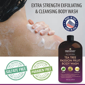 Natural Tea Tree Body Wash - A Passion Fruit Skin Cleanser - Fights Body Odor, Athlete’s Foot, Jock Itch, Nail Issues, Dandruff, Acne, Eczema, Shower Gel for Women & Men,16 fl oz