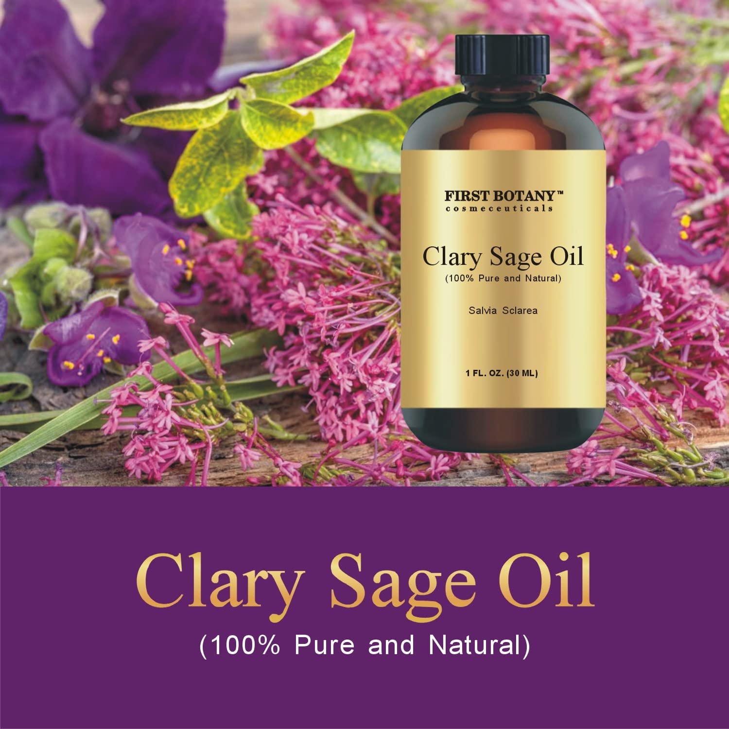 100% Clary Sage Pure Essential Oil - Premium Clary Sage Oil for Aromatherapy, Massage, Topical & Household Uses - 1 fl oz (Clary Sage)