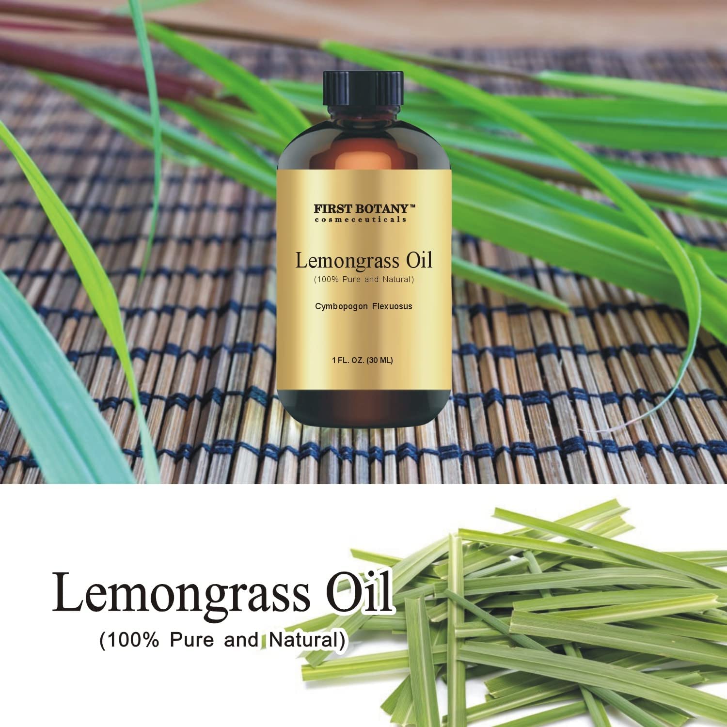 100% Pure Lemongrass Essential Oil - Premium Lemongrass Oil for Aromatherapy, Massage, Topical & Household Uses - 1 fl oz (Lemongrass)