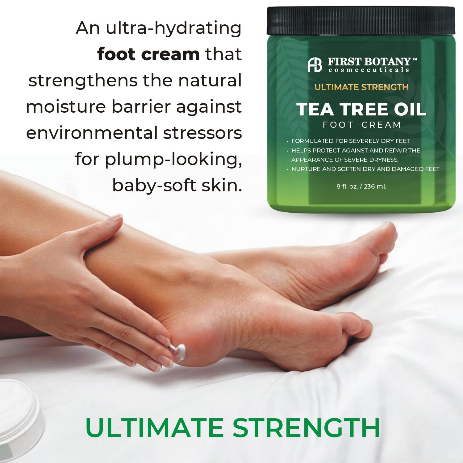 Athletes Foot Cream with Tea Tree Oil, Aloe & Spearmint - Hydrates, Softens & Conditions Dry Cracked Feet, Heel and Calluses- Helps Soothe Irritated Skin - 8 oz