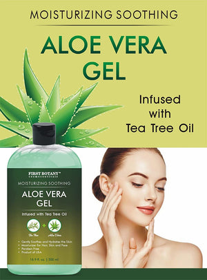 Aloe vera gel from 100 percent Pure Aloe Infused with Tea Tree Oil - Natural Raw Moisturizer for Hand Sanitizing Gel, Skin Care, Hair Care, Sunburn, Acne & Eczema -16.9 fl oz | 500 ml