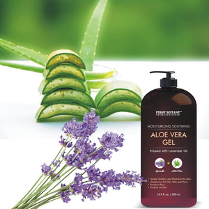 Pure Aloe vera gel - with 100% Fresh & Pure Aloe Infused with Lavender Oil - Natural Raw Moisturizer for Face, Skin, Body, Hair. Perfect for Sunburn, Acne, Razor Bumps 16.9 fl oz