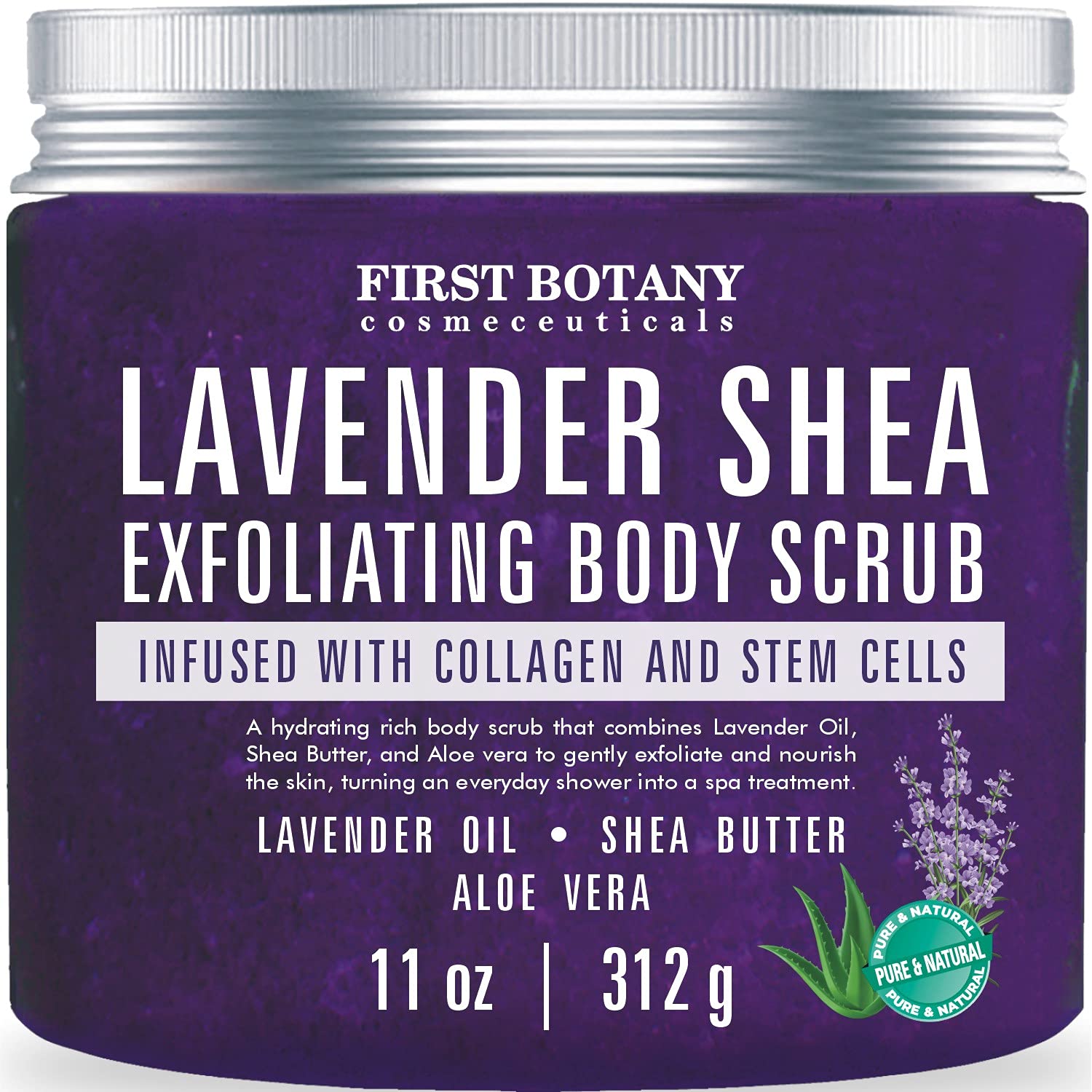 Lavender Oil Body Scrub Exfoliator with Shea Butter, Collagen, Stem Cells, Grapefruit Oil - Natural Exfoliating Salt Scrub & Body and Face Souffle helps with Moisturizing Skin, Acne, Cellulite, Dead Skin Scars, Wrinkles - 11 oz