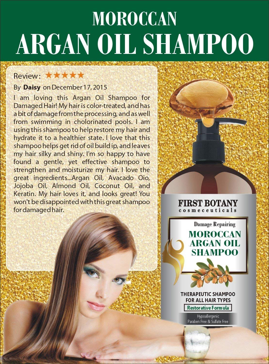 Moroccan Argan Oil Shampoo with Restorative Formula 16 fl. oz. Gentle & Sulfate Free for All Hair Types. Cleanses, Revives, Hydrates, Detangles Hair & Revitalizes the Scalp & Split-Ends