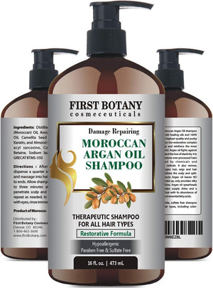 Moroccan Argan Oil Shampoo with Restorative Formula 16 fl. oz. Gentle & Sulfate Free for All Hair Types. Cleanses, Revives, Hydrates, Detangles Hair & Revitalizes the Scalp & Split-Ends