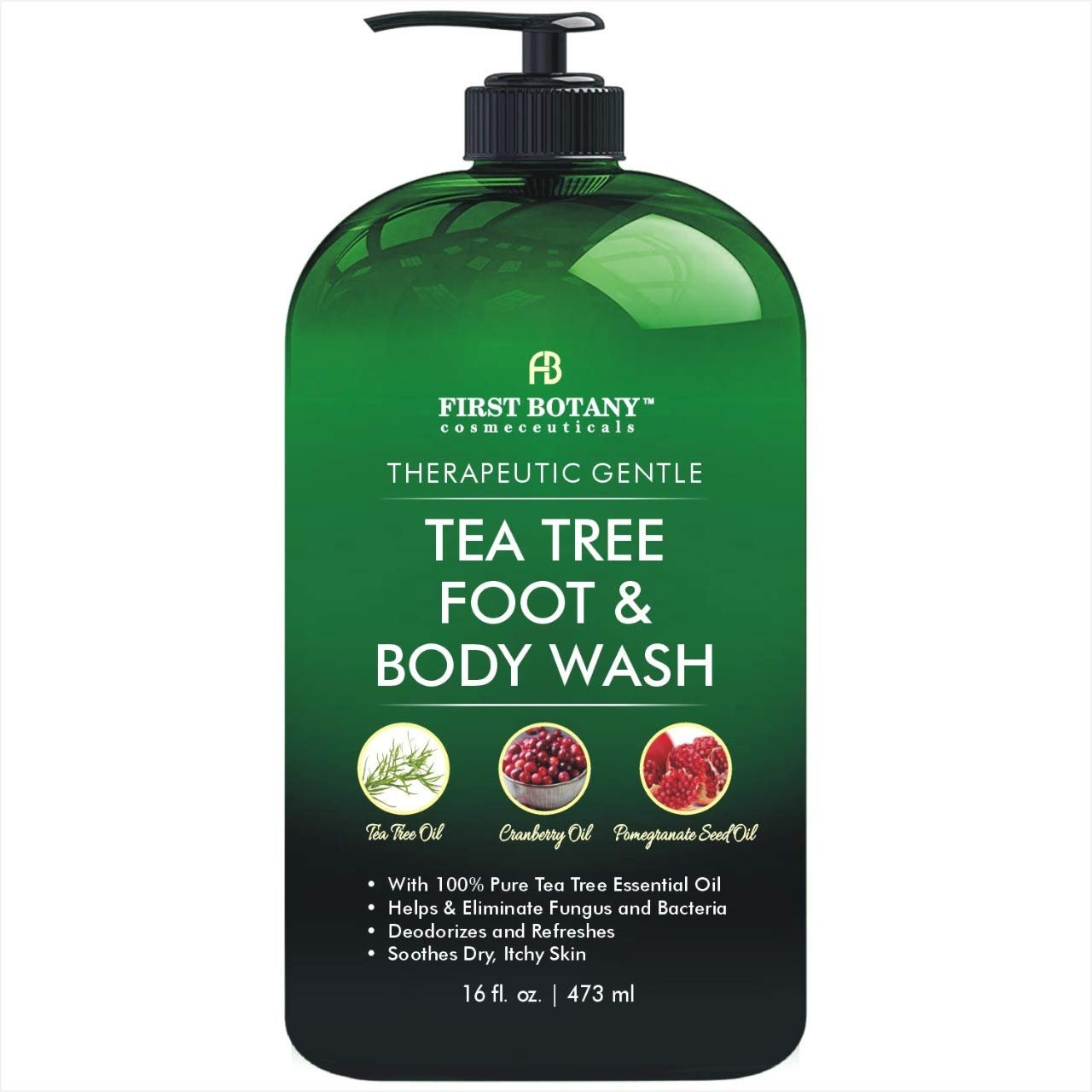 100% Natural Tea Tree Body Wash & Foot Wash - Fights with Corns, Calluses, Dandruff & Warts, Nail Issues, Athletes Foot, Ringworms, Acne treatment, Eczema & Body Odor, Jock Itch - 16 fl oz with dispenser pump