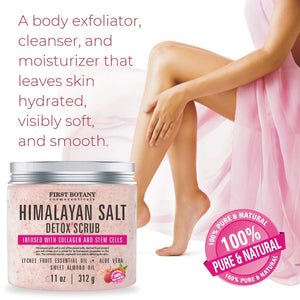 Himalayan Salt Body Scrub with Collagen and Stem Cells - Natural Exfoliating Salt Scrub & Body and Face Souffle helps with Moisturizing Skin, Acne, Cellulite, Dead Skin Scars, Wrinkles