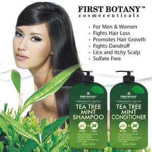 Tea Tree Mint Shampoo and Conditioner - This set contains Pure Tea Tree Oil & Peppermint Oil - Fights Hair Loss, Promotes Hair Growth, Fights Dandruff, Lice and Itchy Scalp - for Men and Women Sulfate Free - 16 fl oz x 2