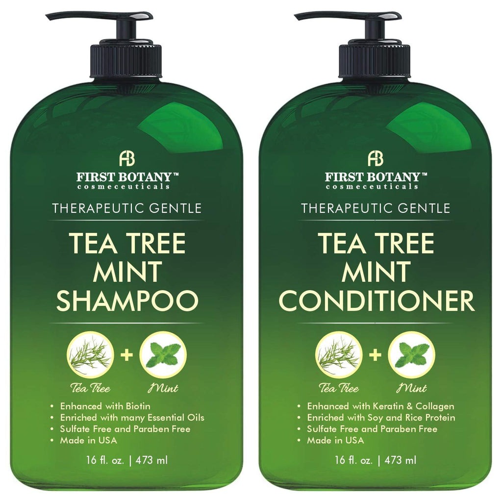 Tea Tree Mint Shampoo and Conditioner - This set contains Pure Tea Tree Oil & Peppermint Oil - Fights Hair Loss, Promotes Hair Growth, Fights Dandruff, Lice and Itchy Scalp - for Men and Women Sulfate Free - 16 fl oz x 2