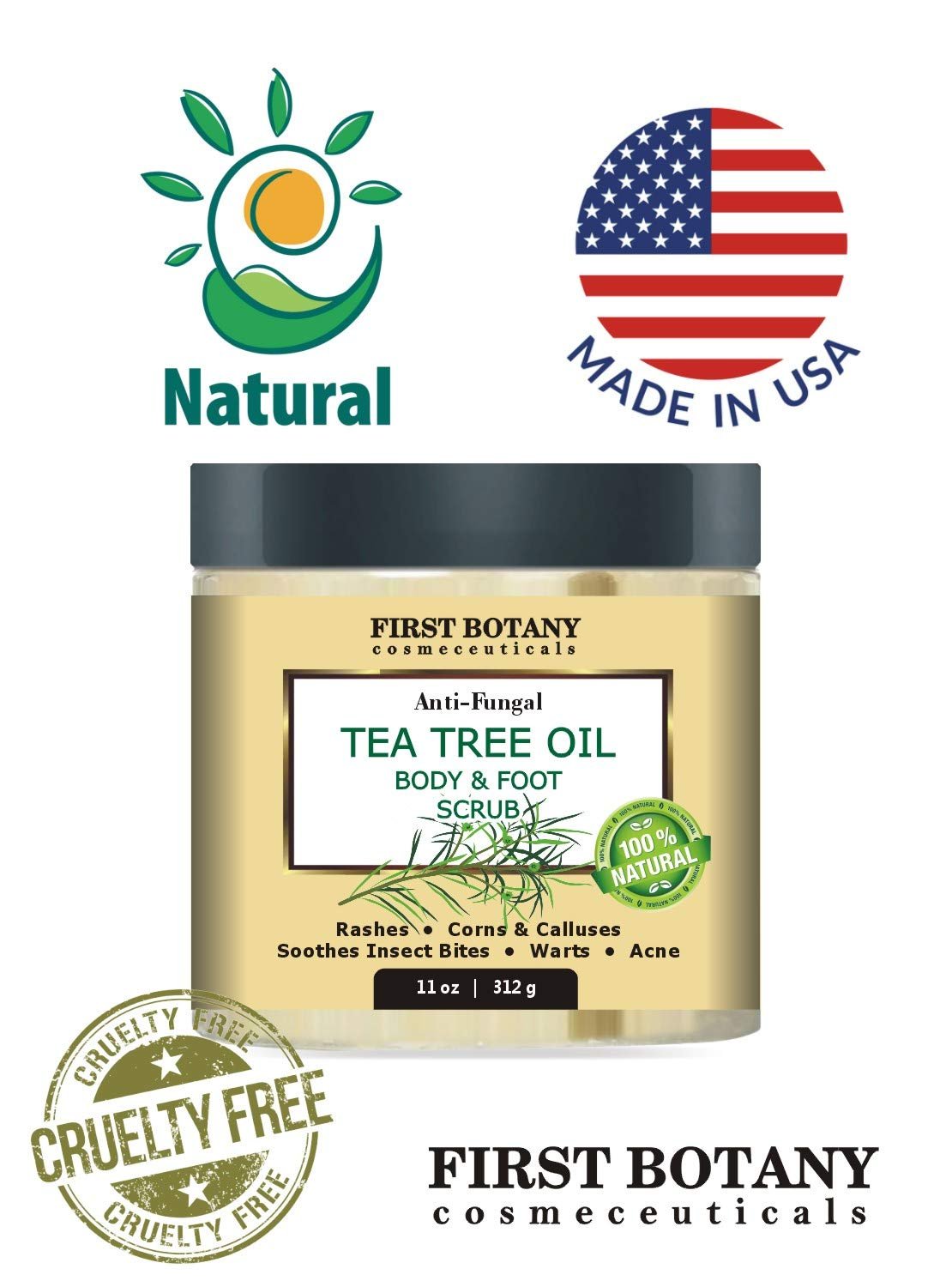 100% Natural Tea Tree Oil Body & Foot Scrub with Dead Sea Salt - Best for Acne, Dandruff and Warts, Helps with Corns, Calluses, Athlete foot, Jock Itch & Body Odor