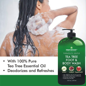 100% Natural Tea Tree Body Wash & Foot Wash - Fights with Corns, Calluses, Dandruff & Warts, Nail Issues, Athletes Foot, Ringworms, Acne treatment, Eczema & Body Odor, Jock Itch - 16 fl oz with dispenser pump