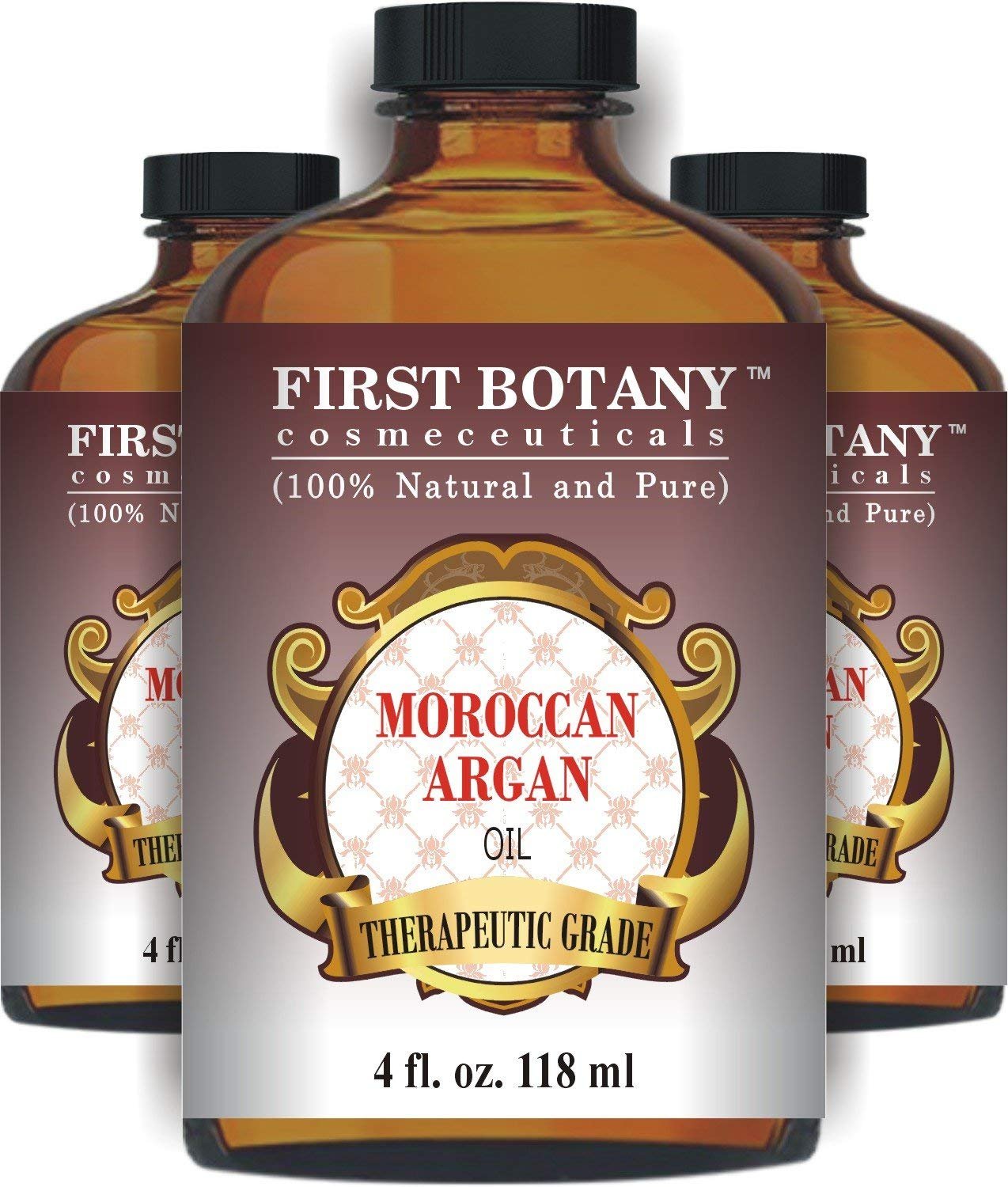 Moroccan Organic Argan Oil For Hair, Skin, Face, Nails, Cuticles & Beard 4 fl. oz. - Best Anti-Aging, Anti-Wrinkle, Triple Extra Virgin & Cold Pressed Moisturizer