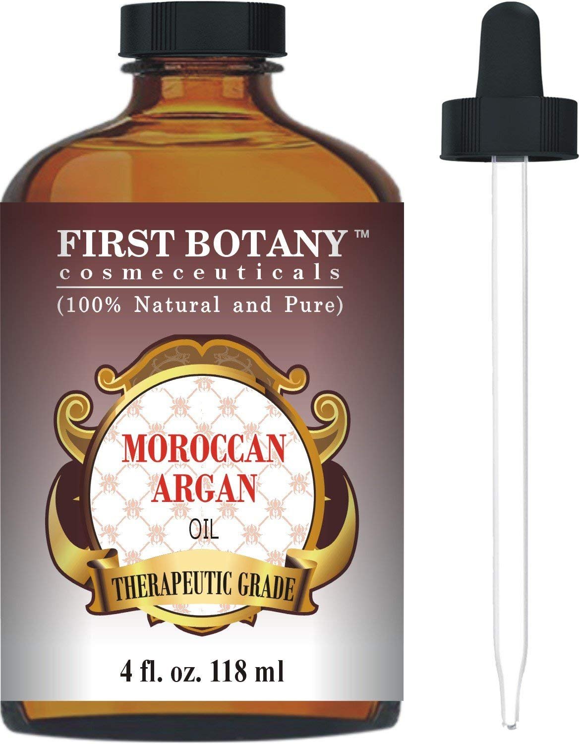 Moroccan Organic Argan Oil For Hair, Skin, Face, Nails, Cuticles & Beard 4 fl. oz. - Best Anti-Aging, Anti-Wrinkle, Triple Extra Virgin & Cold Pressed Moisturizer