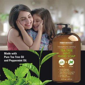 Tea Tree Mint Hand Soap - Liquid Hand Soap with Peppermint, Jojoba and Coconut Oil - Multipurpose Liquid Soap in Pump Dispenser - Natural Bathroom Soap & Liquid hand wash - 16 fl oz