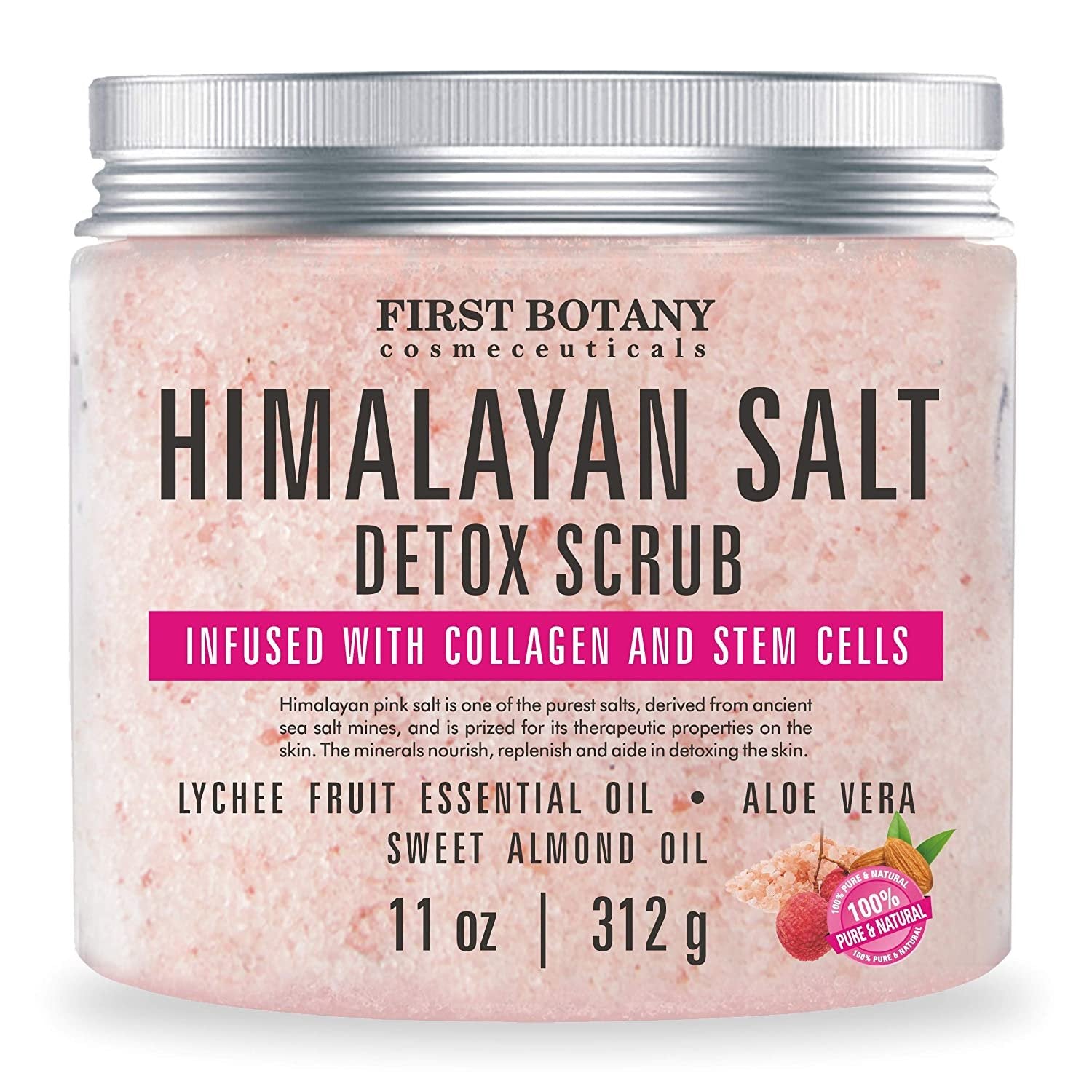 Himalayan Salt Body Scrub with Collagen and Stem Cells - Natural Exfoliating Salt Scrub & Body and Face Souffle helps with Moisturizing Skin, Acne, Cellulite, Dead Skin Scars, Wrinkles