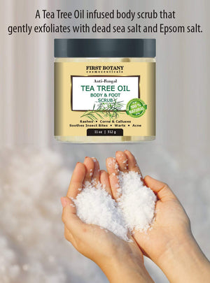 100% Natural Tea Tree Oil Body & Foot Scrub with Dead Sea Salt - Best for Acne, Dandruff and Warts, Helps with Corns, Calluses, Athlete foot, Jock Itch & Body Odor