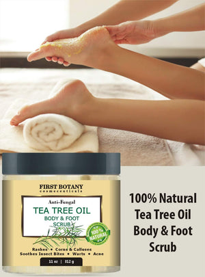 100% Natural Tea Tree Oil Body & Foot Scrub with Dead Sea Salt - Best for Acne, Dandruff and Warts, Helps with Corns, Calluses, Athlete foot, Jock Itch & Body Odor