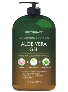 Pure Aloe vera gel - with 100% Fresh & Pure Aloe Infused with Stem Cells, Collagen, Tea Tree Oil - Natural Raw Moisturizer for Face, Skin, Body, Hair. Perfect for Sunburn, Acne, Razor Bumps 16.9 fl oz