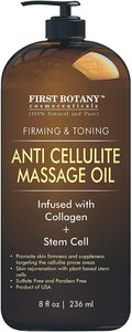 Natural Anti Cellulite Massage Oil - Infused w/ Collagen & Stem Cell - 100% Natural Massage Lotion & Cellulite Cream & Remover-Helps Skin Tightening and Stretch Mark Treatment for Women & Men - 8 oz