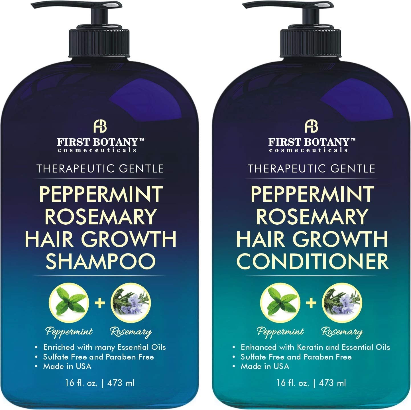 Peppermint Rosemary Hair Regrowth and Anti Hair Loss Shampoo and Conditioner Set - Daily Hydrating, Detoxifying, Volumizing Shampoo and Fights Dandruff For Men and Women 16 fl oz x 2