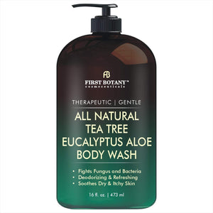 ALL Natural Tea Tree Body Wash - Fights Body Odor, Athlete’s Foot, Jock Itch, Nail Issues, Dandruff, Acne, Eczema, Yeast Infection, Shower Gel for Women/Men, Eucalyptus Aloe Skin Cleanser -16 fl oz