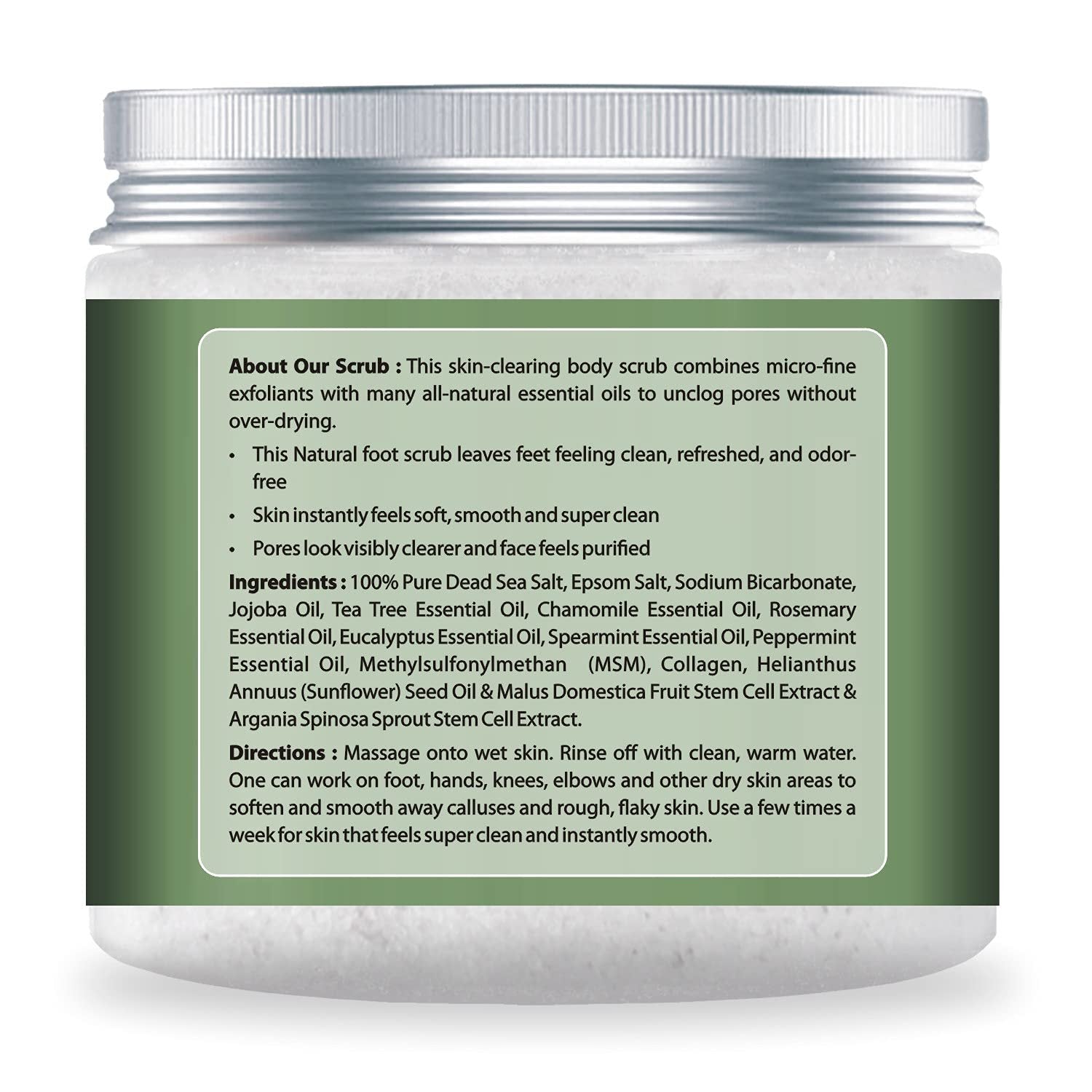 100% Natural Peppermint Eucalyptus Tea Tree Body & Foot Scrub - w/ Collagen & Stem cells, Best for Acne, Dandruff & Warts, Helps with Corns, Calluses, Athlete foot, Jock Itch & Body Odor (11 oz)