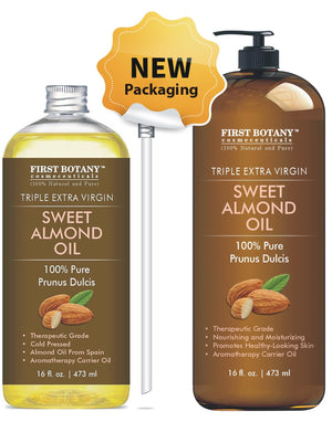 Cold Pressed Sweet Almond Oil - Triple AAA+ Grade Quality, For Hair, For Skin and For Face, 100% Pure and Organic from Spain, 16 fl oz
